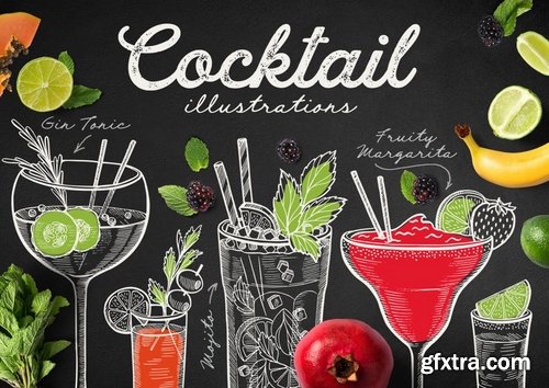 Alcohol Cocktails Hand-Drawn Graphic