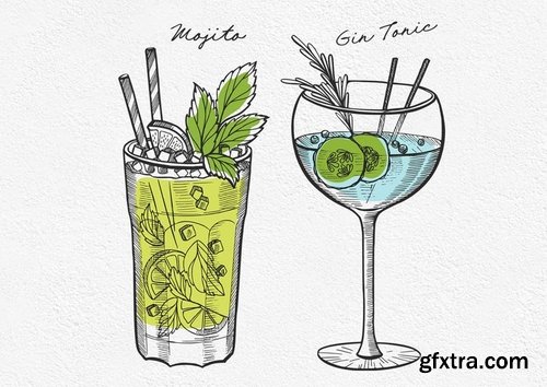 Alcohol Cocktails Hand-Drawn Graphic