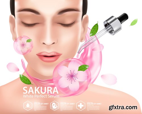 Sakura nature cream serum, collagen solution mask sheet skin care cosmetic