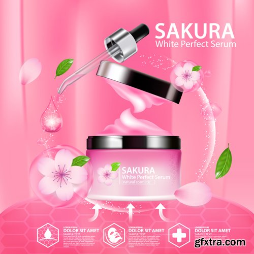 Sakura nature cream serum, collagen solution mask sheet skin care cosmetic