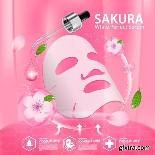 Sakura nature cream serum, collagen solution mask sheet skin care cosmetic