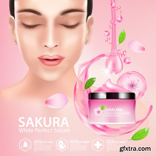 Sakura nature cream serum, collagen solution mask sheet skin care cosmetic