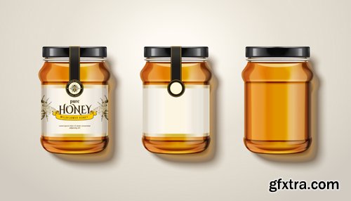 Wildflower honey ads, delicious honey dripping from top with glass jar in 3d illustration, retro flowers elements in etching shading style