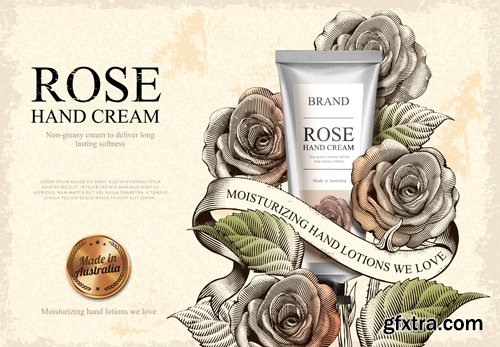 Rose hand cream ads in 3d vector illustration