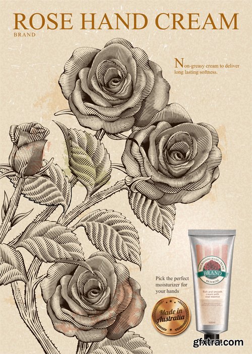 Rose hand cream ads in 3d vector illustration