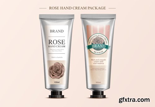 Rose hand cream ads in 3d vector illustration