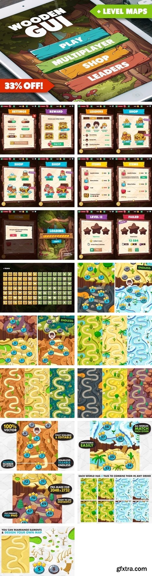 CM - Wooden GUI and Game Level Map BUNDLE 1541783