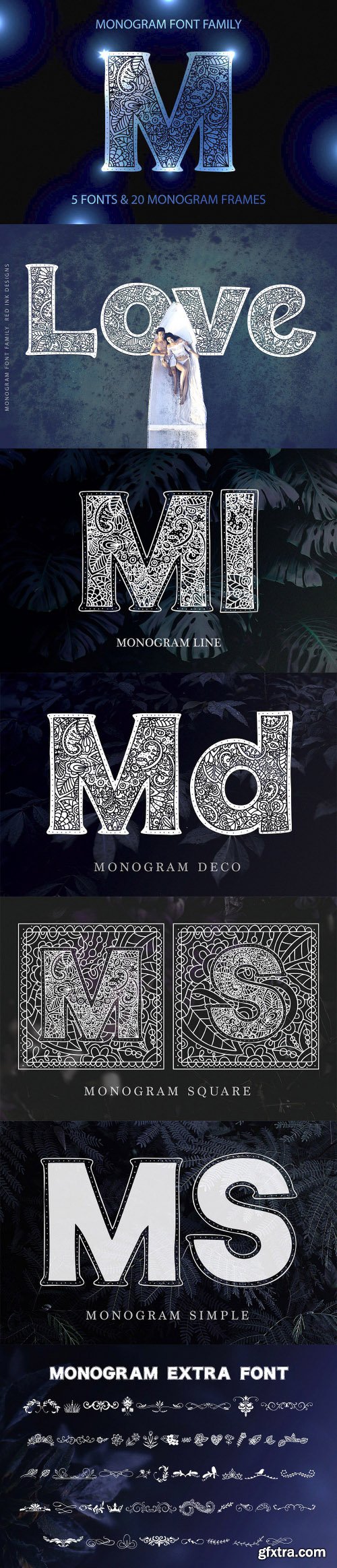 CreativeMarket Monogram · 5 fonts · 20 frames 2295473