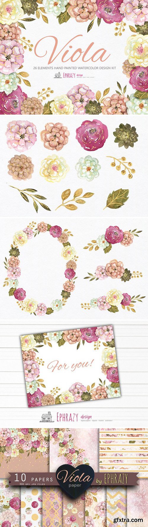 CM - Viola Floral bundle. Cliparts paper 2225736