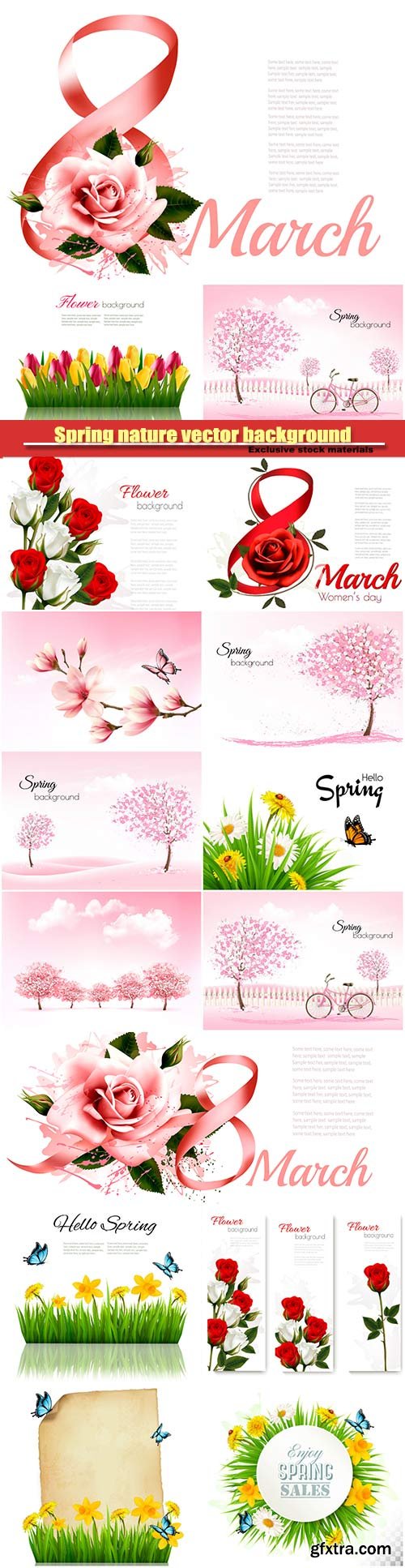 8th March illustration with rose, women\'s day, spring nature vector background