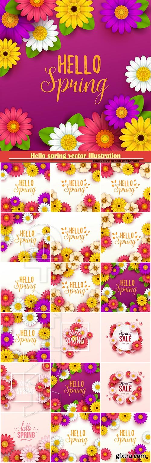 Hello spring vector illustration, Happy Women\'s Day, 8 March, spring flower