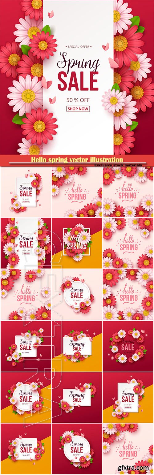 Hello spring vector illustration, Happy Women\'s Day, 8 March, spring flower # 4