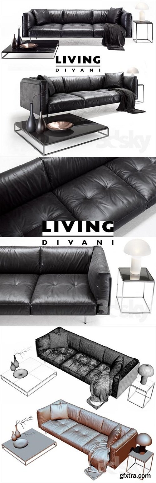 Living divani leather rod sofa 3d Model