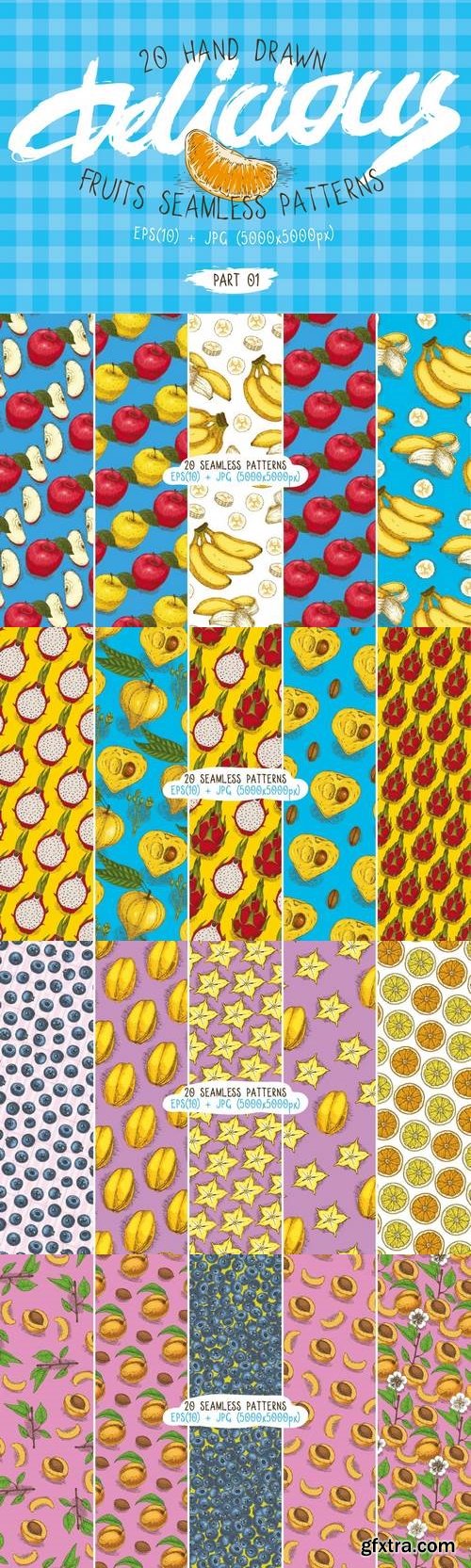 Fruits Seamless Patterns Set