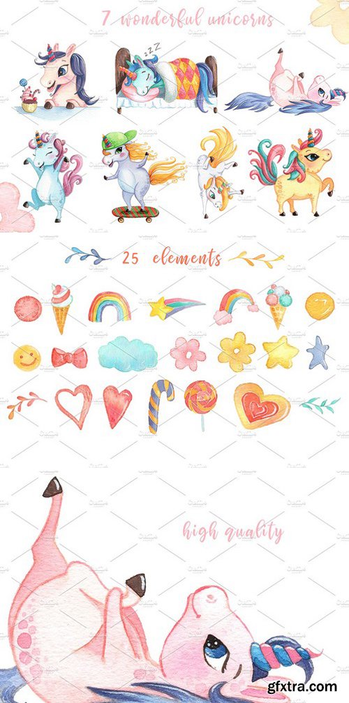 CM - Watercolor Unicorn Clipart Set 2257703