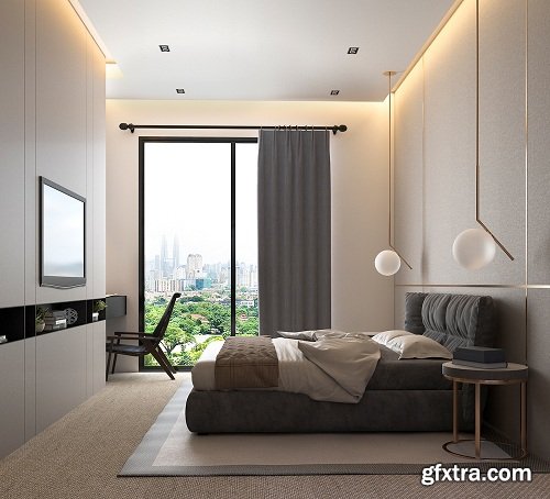 Modern Bedroom & WC 3D interior Scene