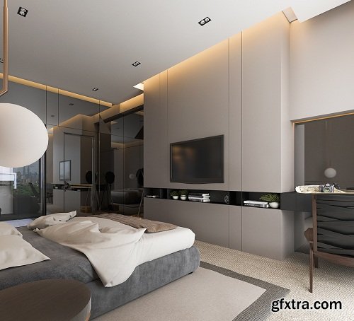 Modern Bedroom & WC 3D interior Scene