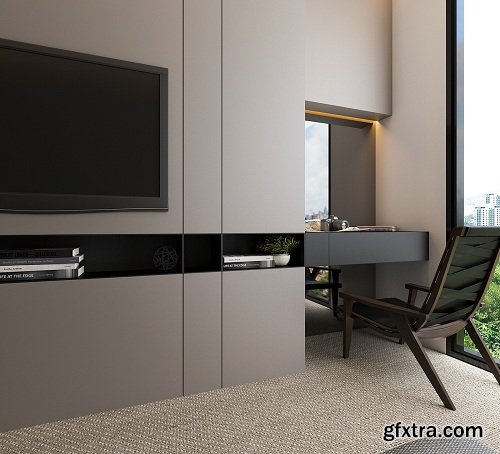 Modern Bedroom & WC 3D interior Scene