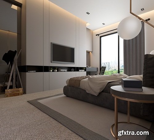 Modern Bedroom & WC 3D interior Scene