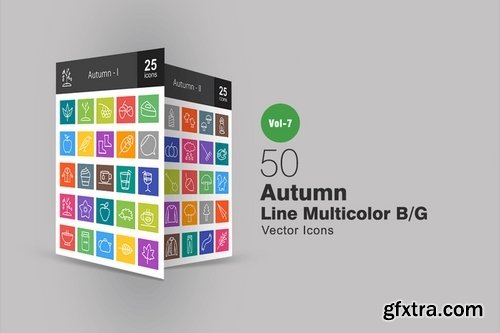 50 Autumn Line Multicolor BG Icons