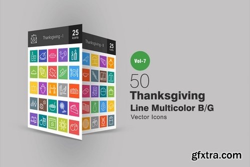 50 Thanksgiving Line Multicolor BG Icons