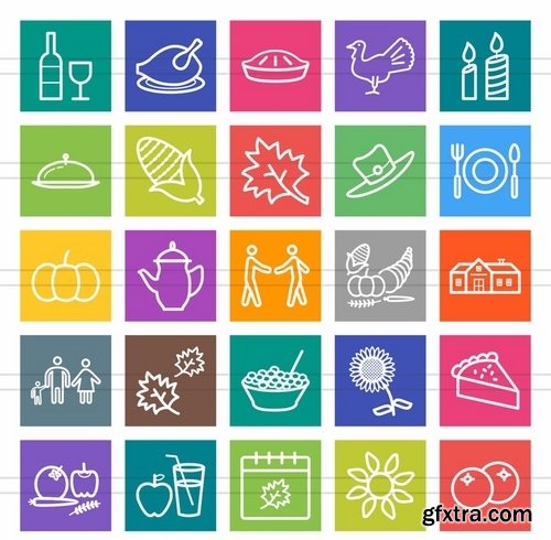 50 Thanksgiving Line Multicolor BG Icons