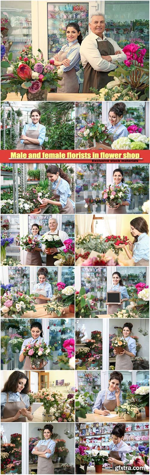 Male and female florists in flower shop