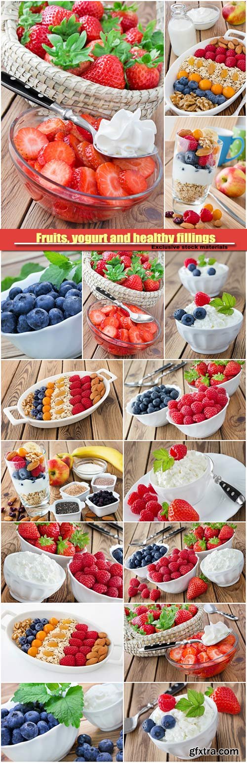 Fruits, yogurt and healthy fillings, fresh berries