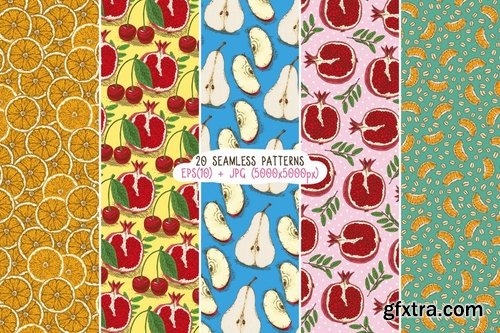 Fruits Seamless Patterns Set