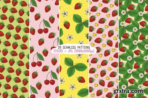 Fruits Seamless Patterns Set