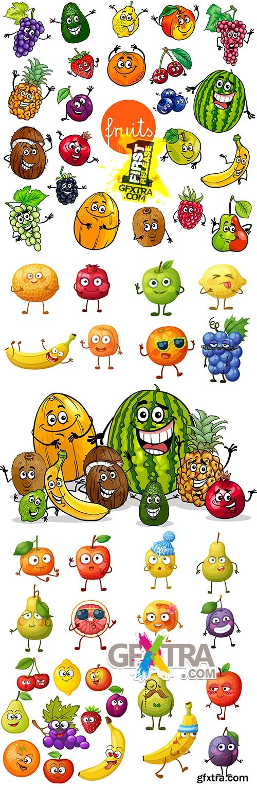 Amusing cheerful cartoon fruit and vegetables