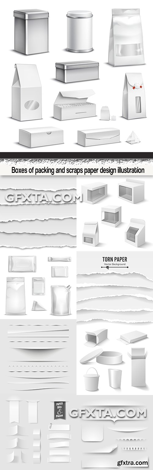 Boxes of packing and scraps paper design illustration