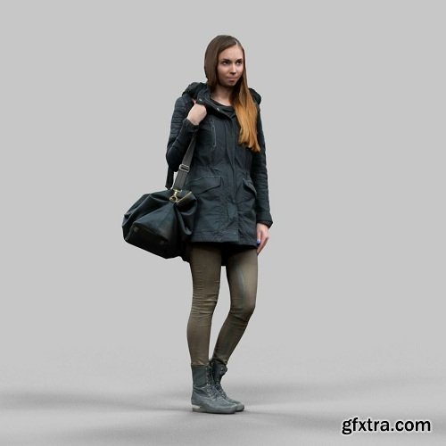 Girl in warm coat wearing bag VR / AR / low-poly 3D model