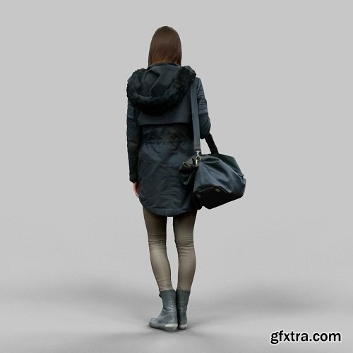 Girl in warm coat wearing bag VR / AR / low-poly 3D model