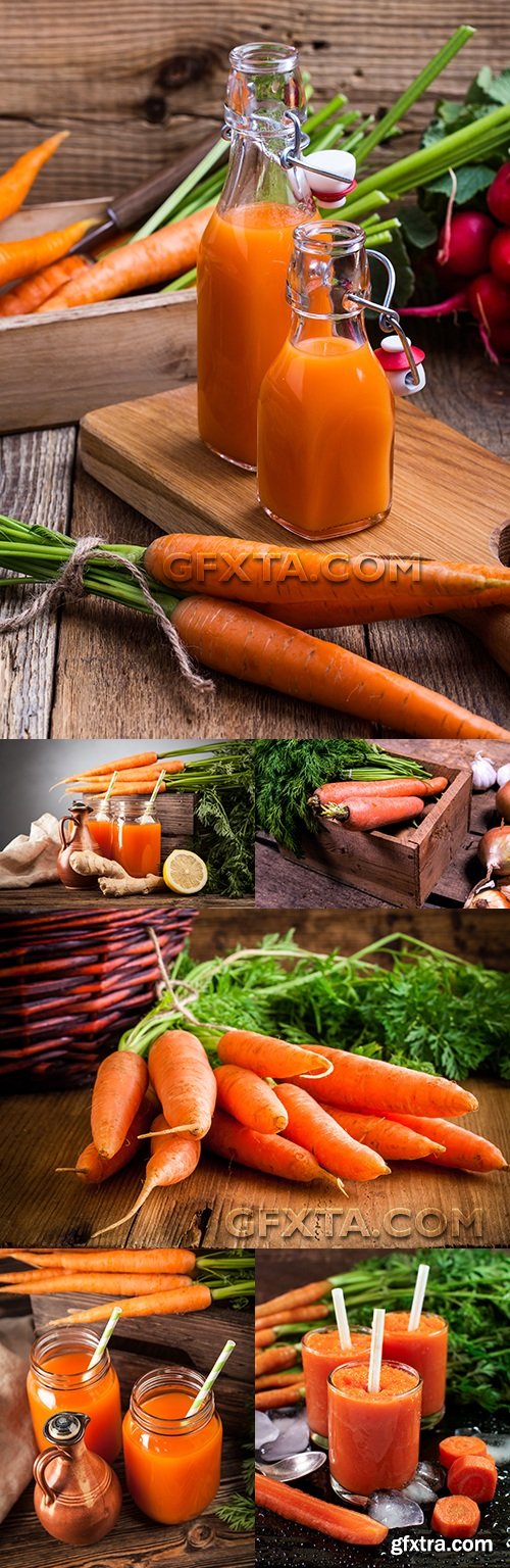 Fresh carrots and juice with a lemon and ginger