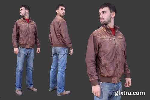 Casual Man in Leather Jacket VR / AR / low-poly 3D model