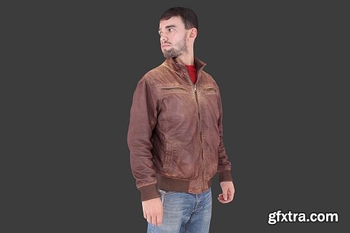 Casual Man in Leather Jacket VR / AR / low-poly 3D model