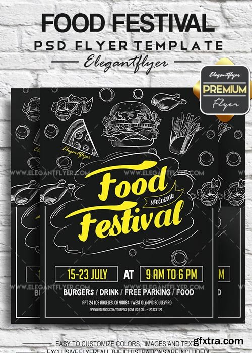 Food Festival V1 2018 Flyer PSD Template + Facebook Cover