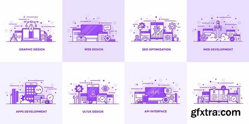 Set of Modern Flat Purple Color Conceptual icons