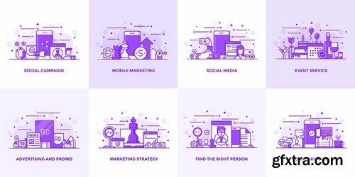 Set of Modern Flat Purple Color Conceptual icons