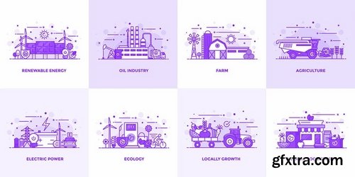 Set of Modern Flat Purple Color Conceptual icons