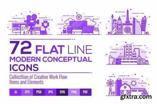 Set of Modern Flat Purple Color Conceptual icons