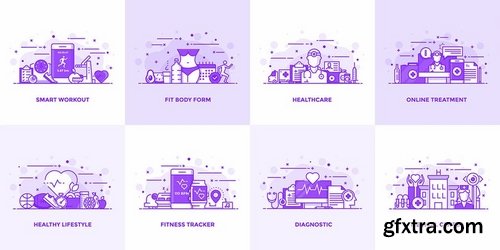 Set of Modern Flat Purple Color Conceptual icons