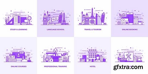 Set of Modern Flat Purple Color Conceptual icons