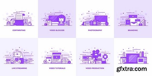 Set of Modern Flat Purple Color Conceptual icons