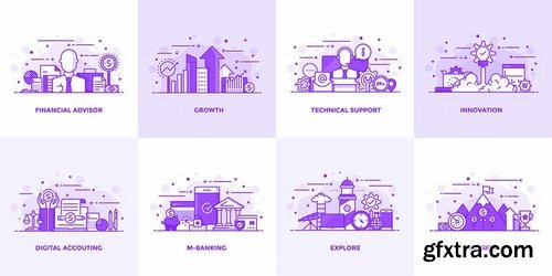 Set of Modern Flat Purple Color Conceptual icons