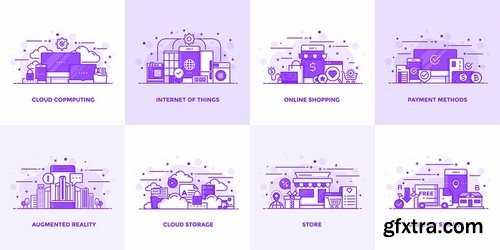 Set of Modern Flat Purple Color Conceptual icons