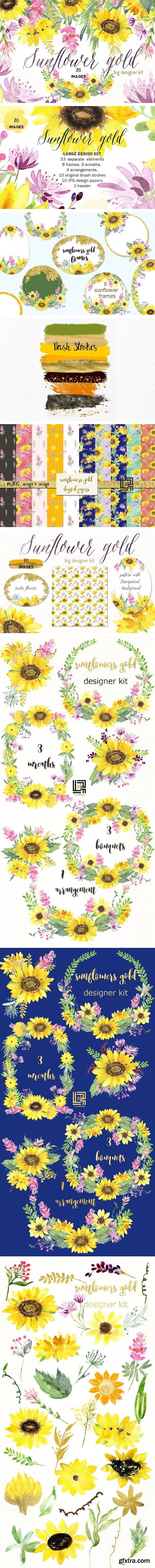 CM - Sunflowers gold Watercolor clipart 1522351