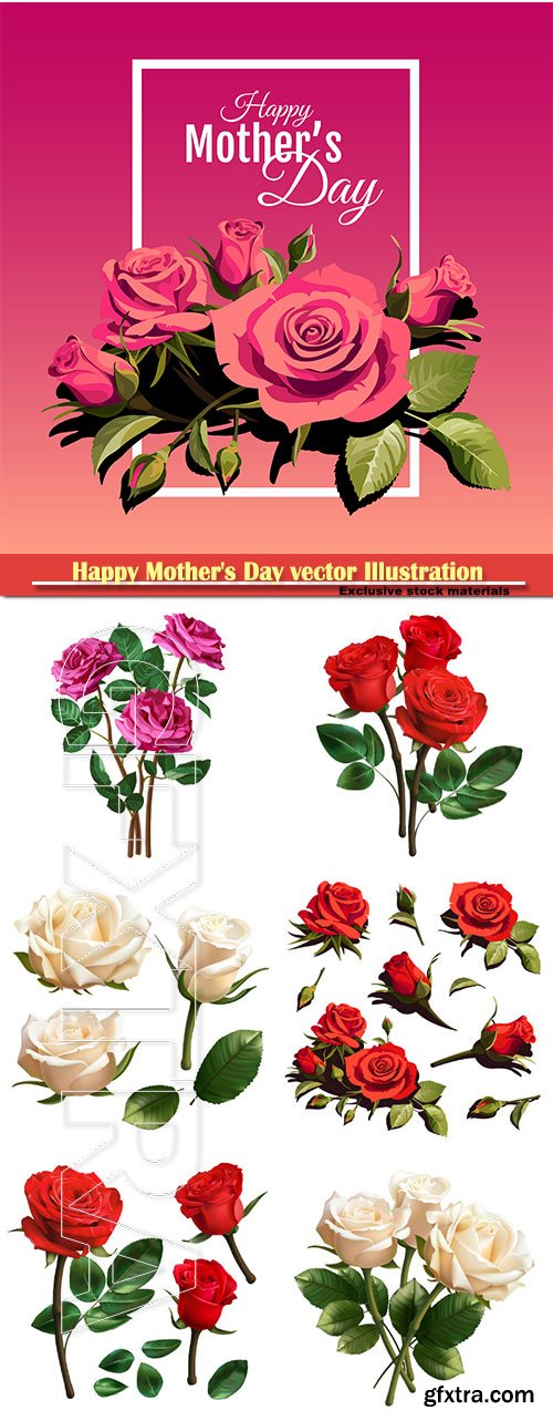 Happy Mother\'s Day vector Illustration, buautiful roses