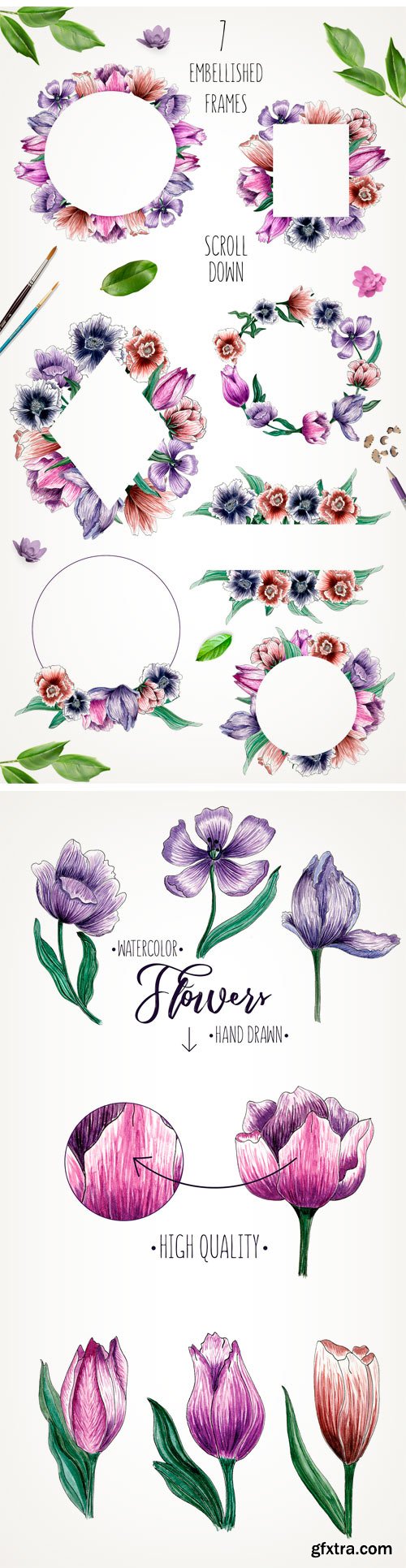 CM - Hand Drawn Watercolor Flowers + BONUS! 2259650